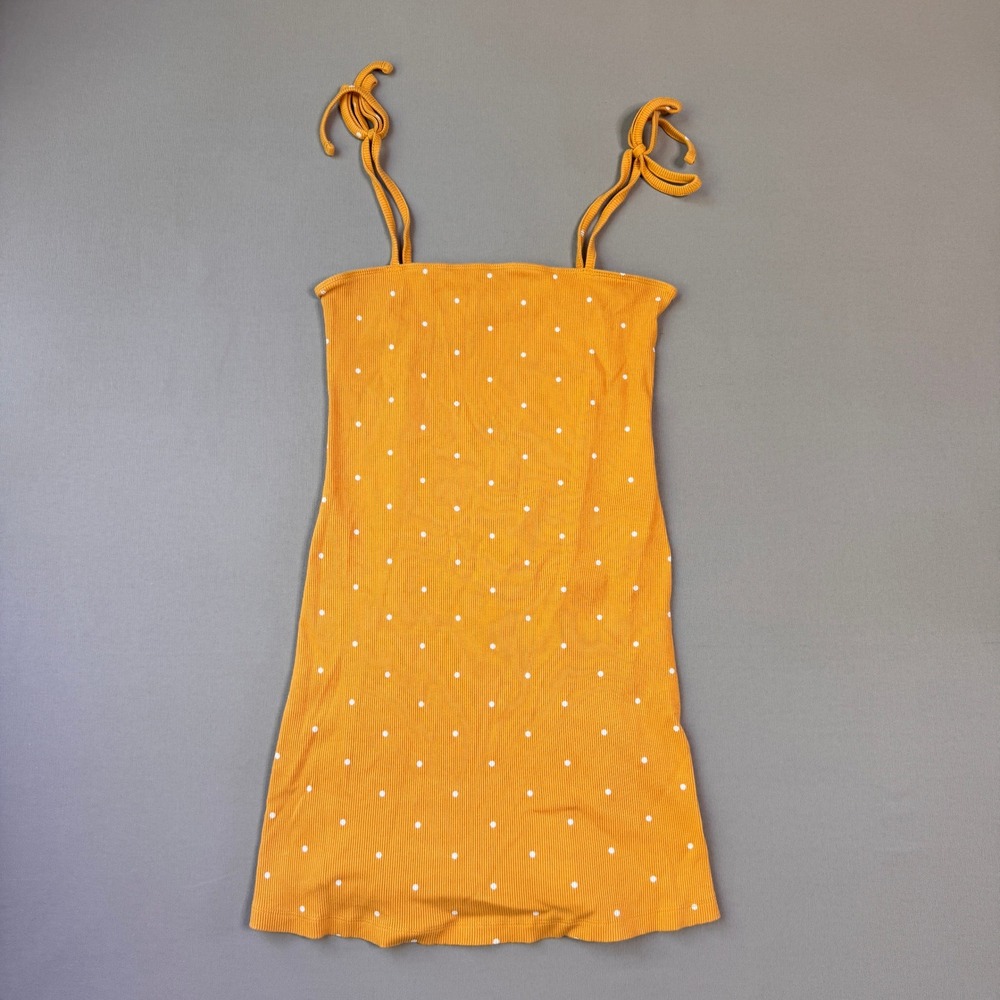 Forever 21 Yellow Polka Dot Ribbed Mini Dress Tie Strap Medium